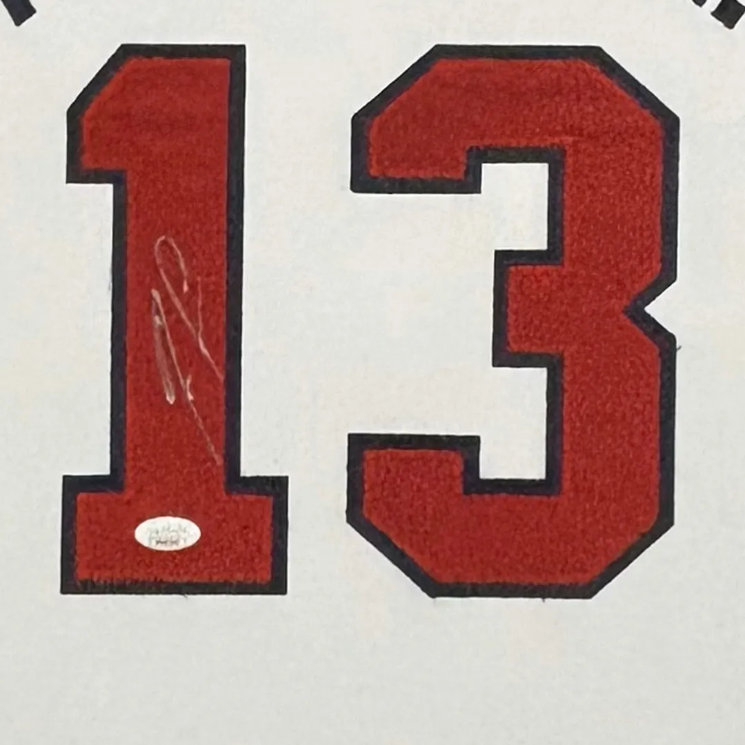 Ronald Acuna Jr Signed Atlanta White Custom Suede Matte Framed Baseball Jersey (JSA)