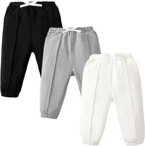 SOBOWO Baby Boy Sweatpants Jogger Pants Toddler Boys Solid Elastic Waist Letter Patched Active Bottoms Fall Winter Clothes