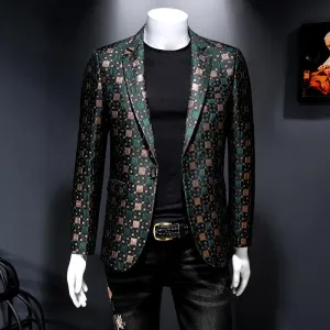 Spring Casual Men Groom Wedding Suit Lattice Grid Blaze