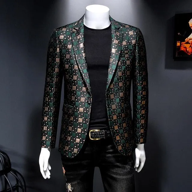 Spring Casual Men Groom Wedding Suit Lattice Grid Blaze