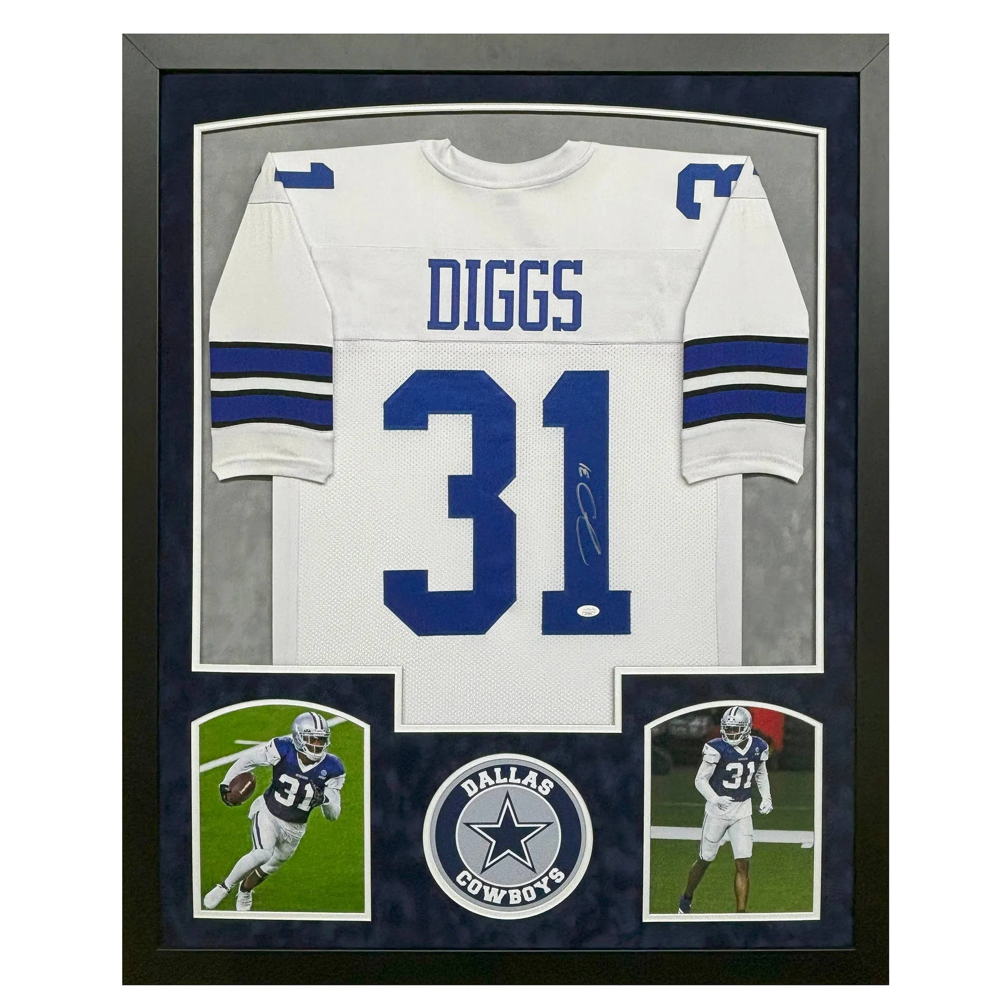 Trevon Diggs Signed Dallas White Custom Suede Matte Framed Football Jersey (JSA)