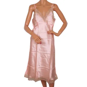 Vintage 1940s Pink Satin Slip with Lace Trim Size M Excellent Condition