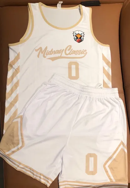 White Basketball Jersey Design with Name and Logo