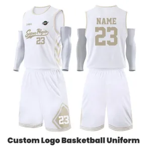 White Basketball Jersey Design with Name and Logo