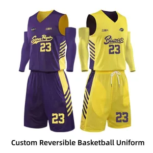 Wholesale Custom LOGO Purple Yellow Reversible Basketball Jerseys